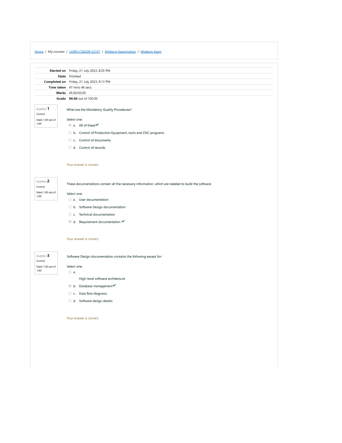 Midterm Exam Attempt Review - CS6209 - Home / My Courses / UGRD-CS6209 ...