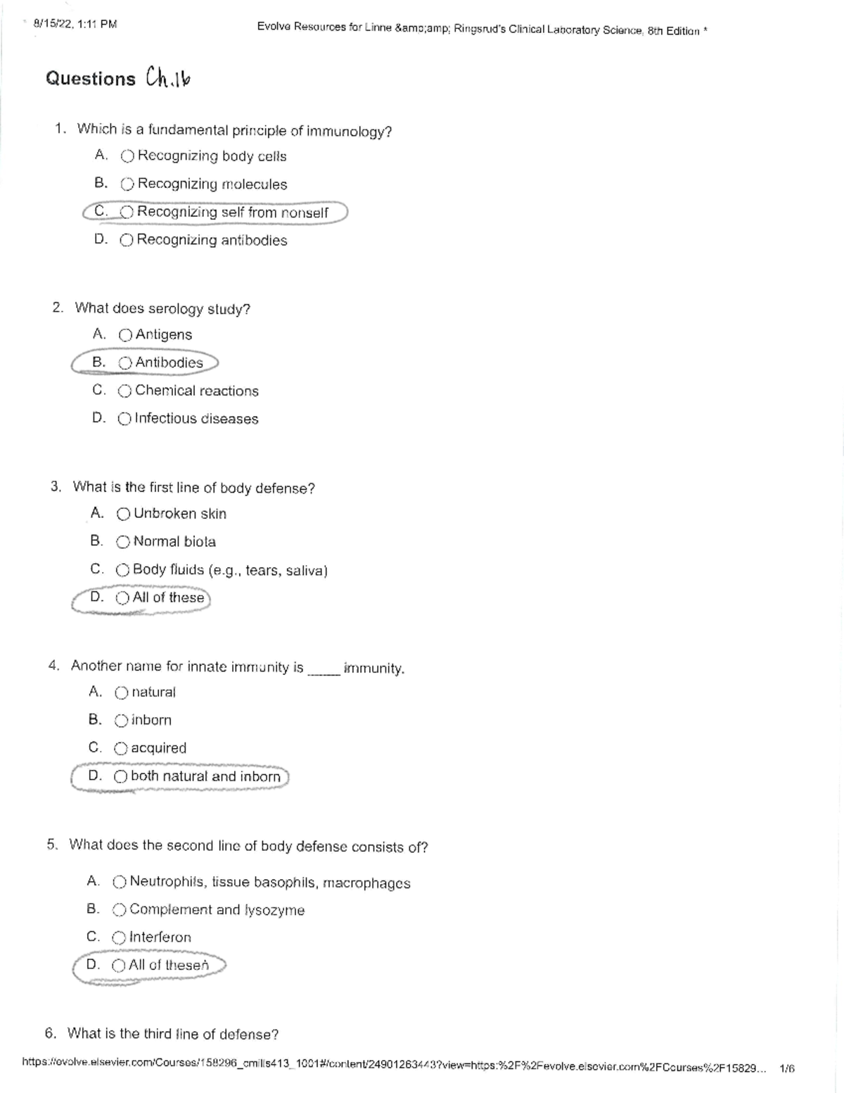 Ch 16 Quiz - Chapter 16 Ringsrud's Clinical Laboratory Science, 8th ...