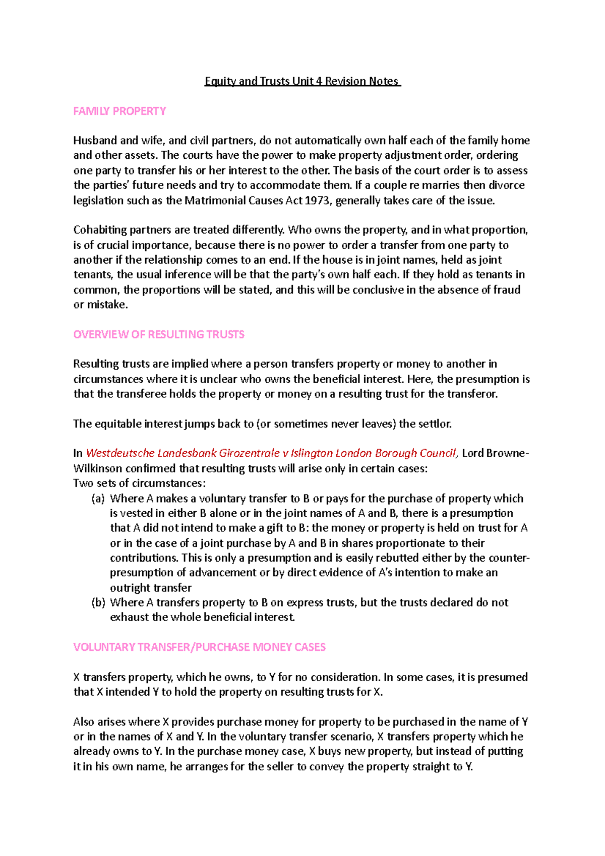 Equity And Trusts Unit 4 Revision Notes - The Courts Have The Power To ...