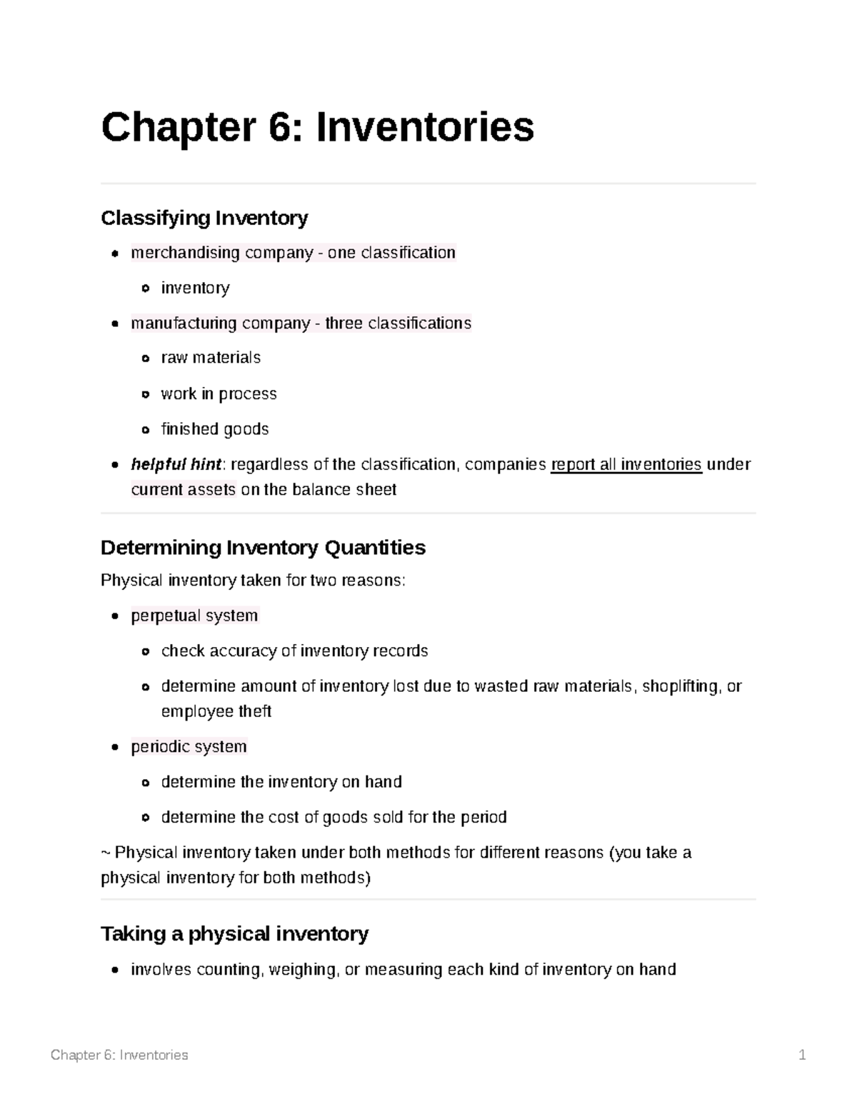 Chapter 6 Inventories - Chapter 6: Inventories Classifying Inventory ...