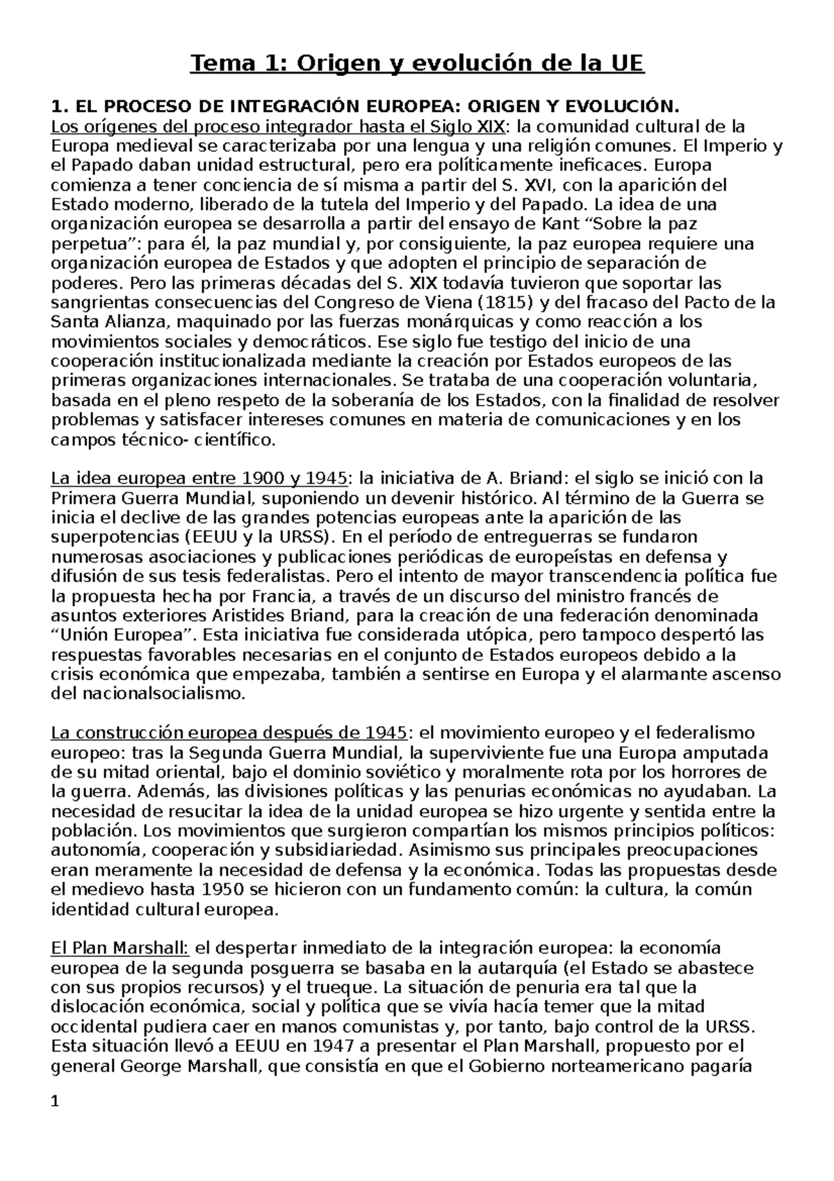 TEMA 1 - por mi - Apuntes 1 - Tema 1: Origen y evolución de la UE 1. EL ...