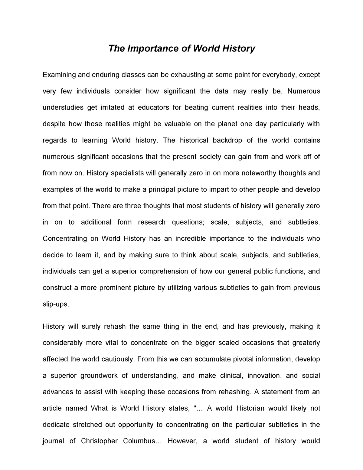 essay on importance of world