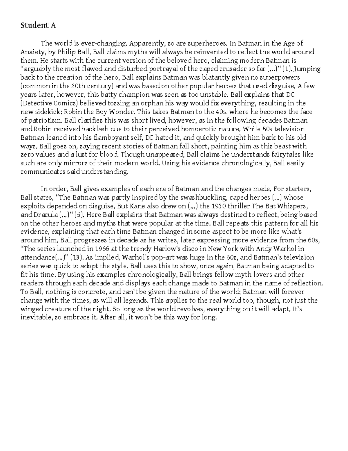 English example for microtheme - Student A The world is ever-changing ...
