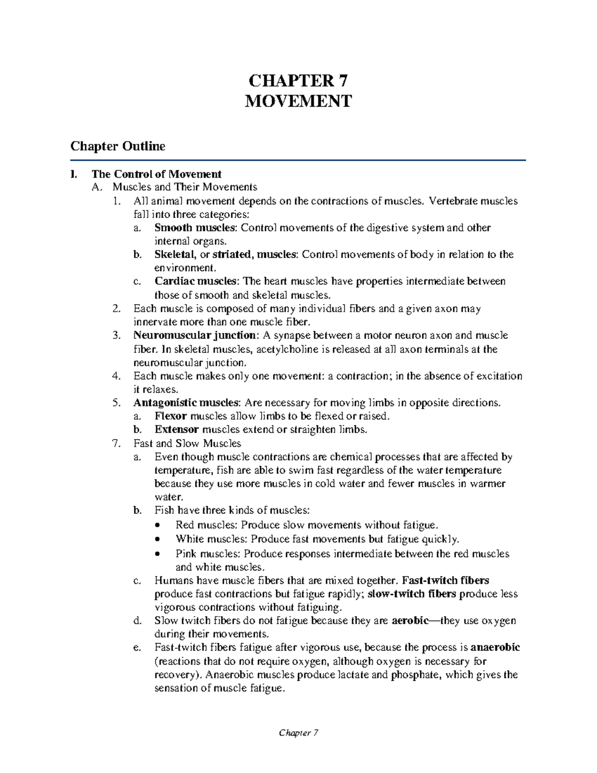 Psyc366, Chapter 7 Notes, Movement - Chapter 7 CHAPTER 7 MOVEMENT ...