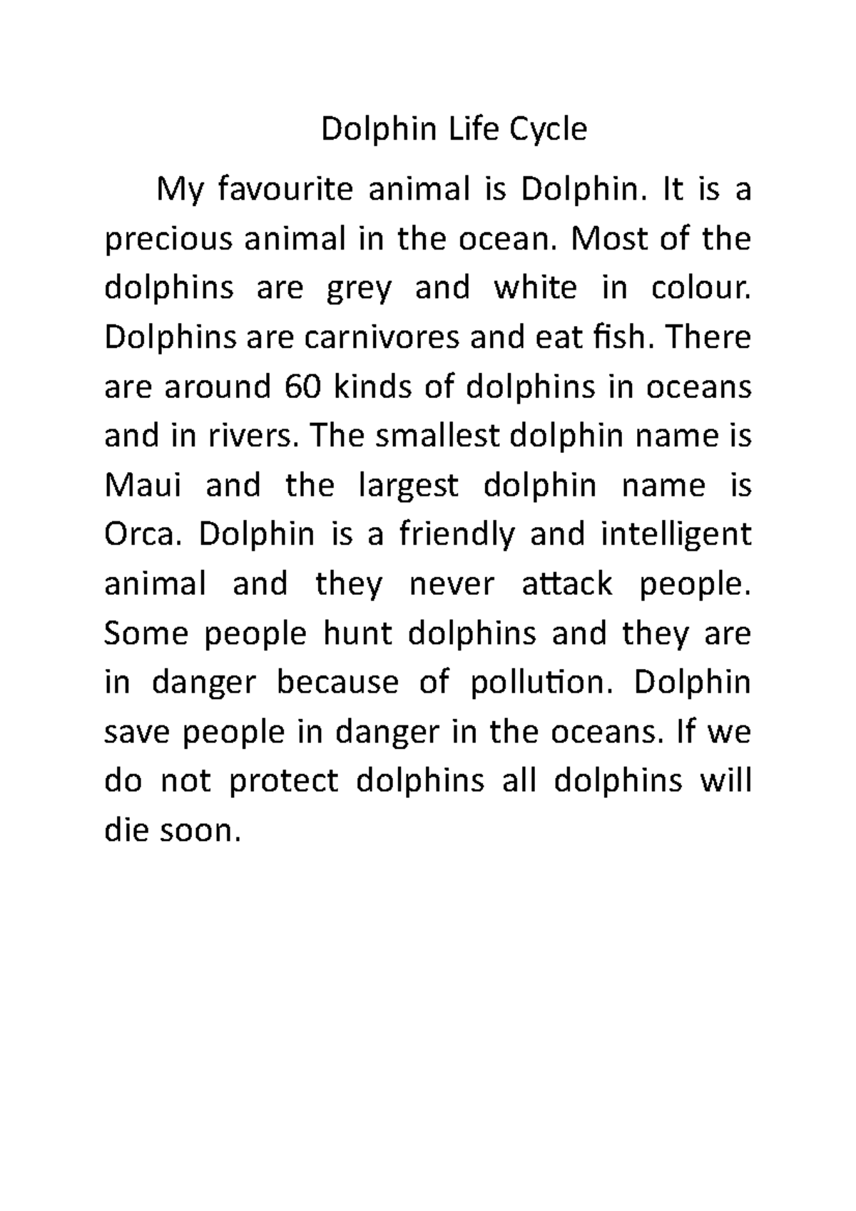 short essay on dolphin