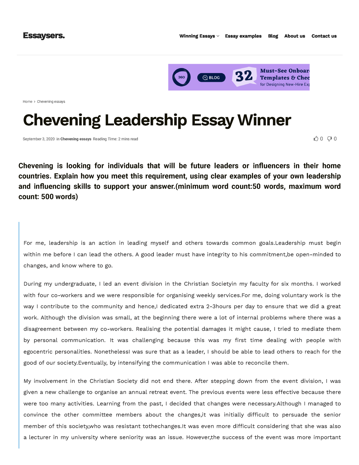 chevening leadership winning essay