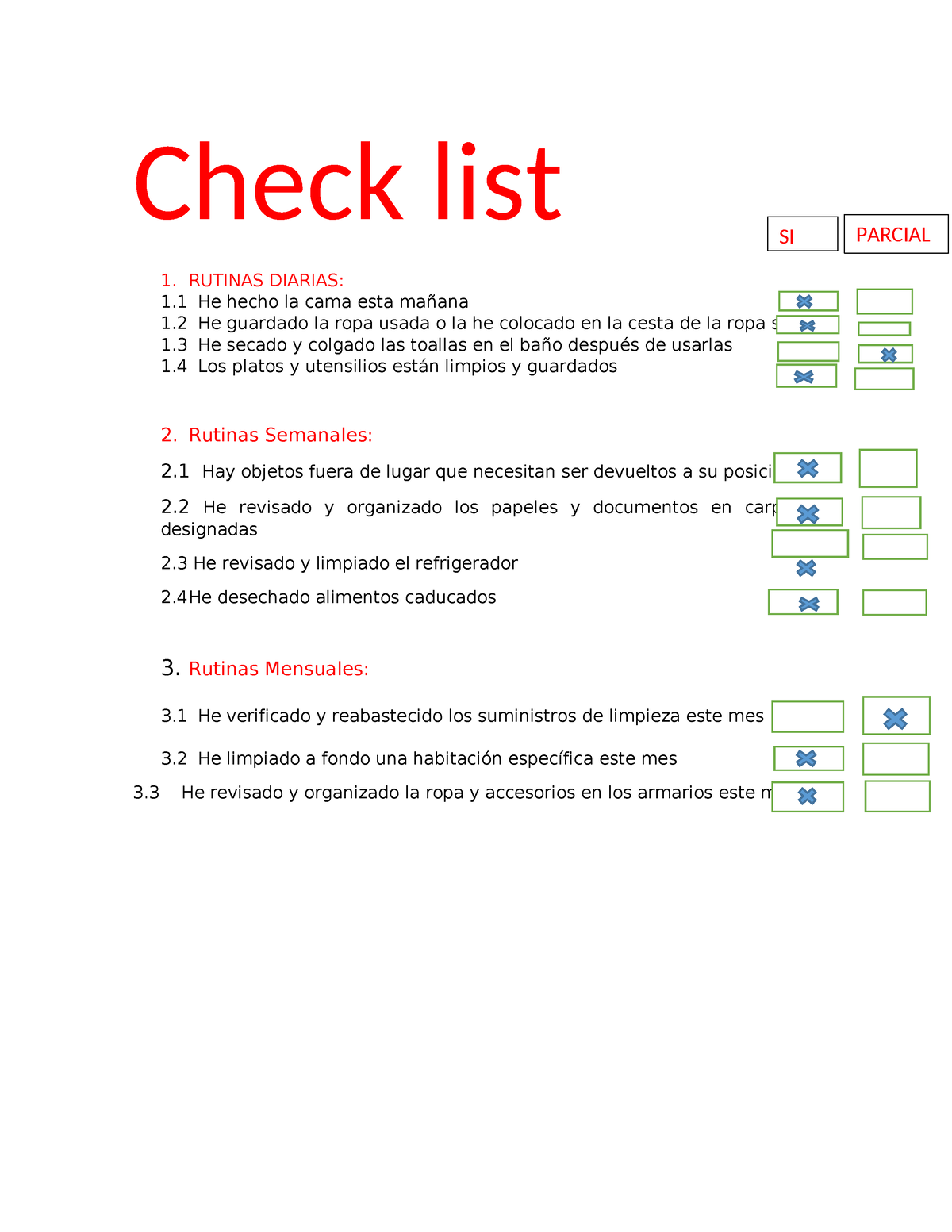 Check Lis1 Senati Check List 1 Rutinas Diarias 1 He Hecho La Cama Esta Mañana 1 He 3075