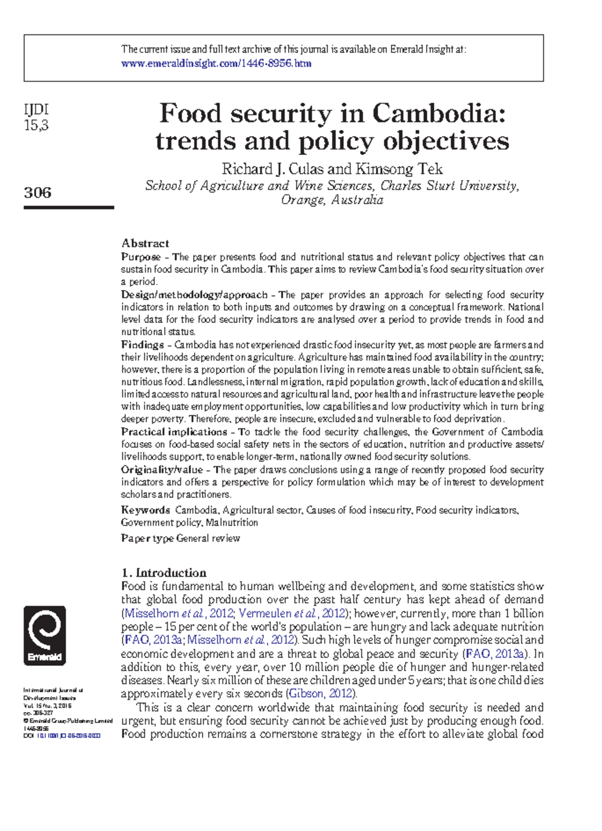 food crisis article - Food security in Cambodia: trends and policy ...