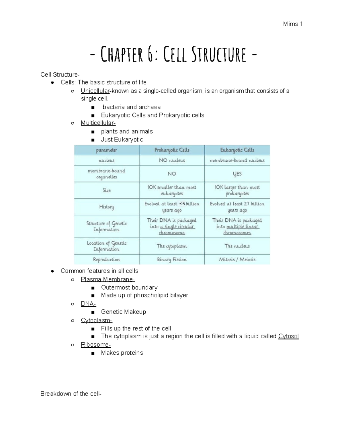 BIOL 101 Exam 2 Study Guide - Chapter 6: Cell Structure - Cell ...