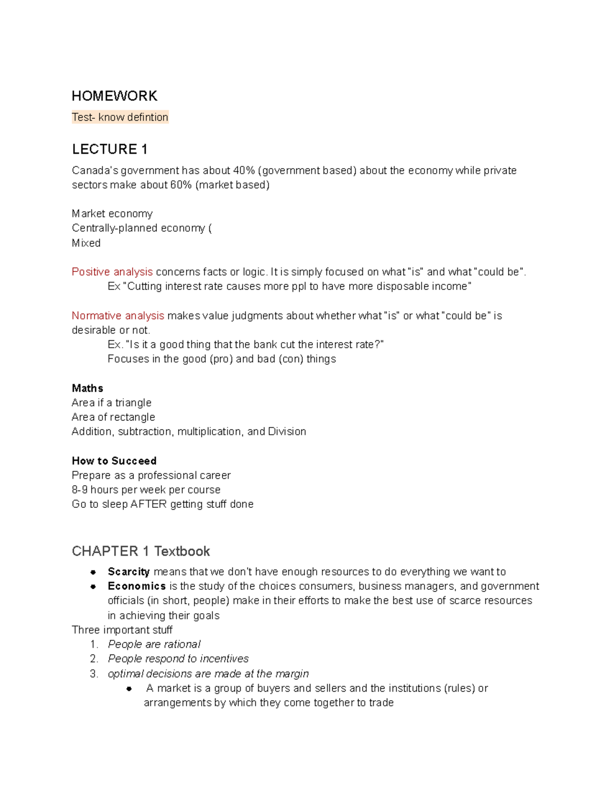 Econ Notes - HOMEWORK Test- know defintion LECTURE 1 Canada’s ...