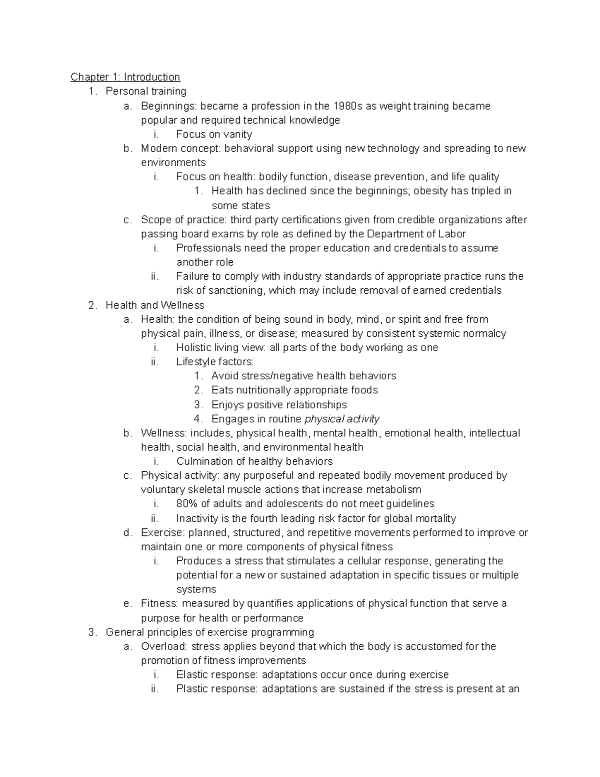 NCSF Personal Trainer Notes - Chapter 1: Introduction 1. Personal ...