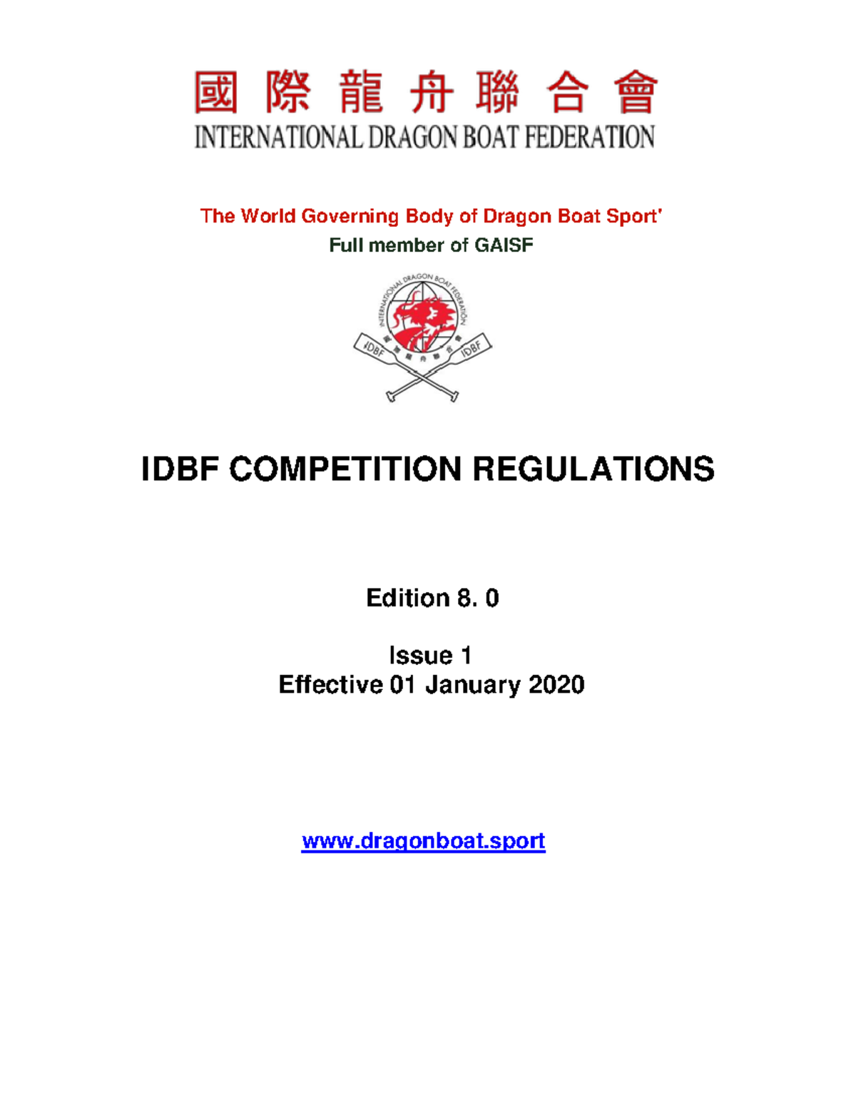 2020 IDBF Competition Regulations The World Governing Body of Dragon