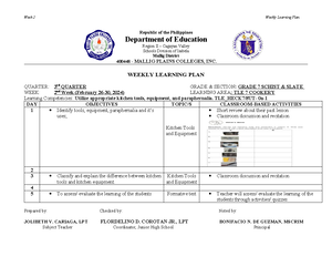 WEEK 3 - Weekly Learning Plan - Republic of the Philippines Department ...