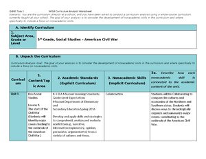 WGU Curriculum Analysis Worksheet - Scenario: You are the curriculum ...
