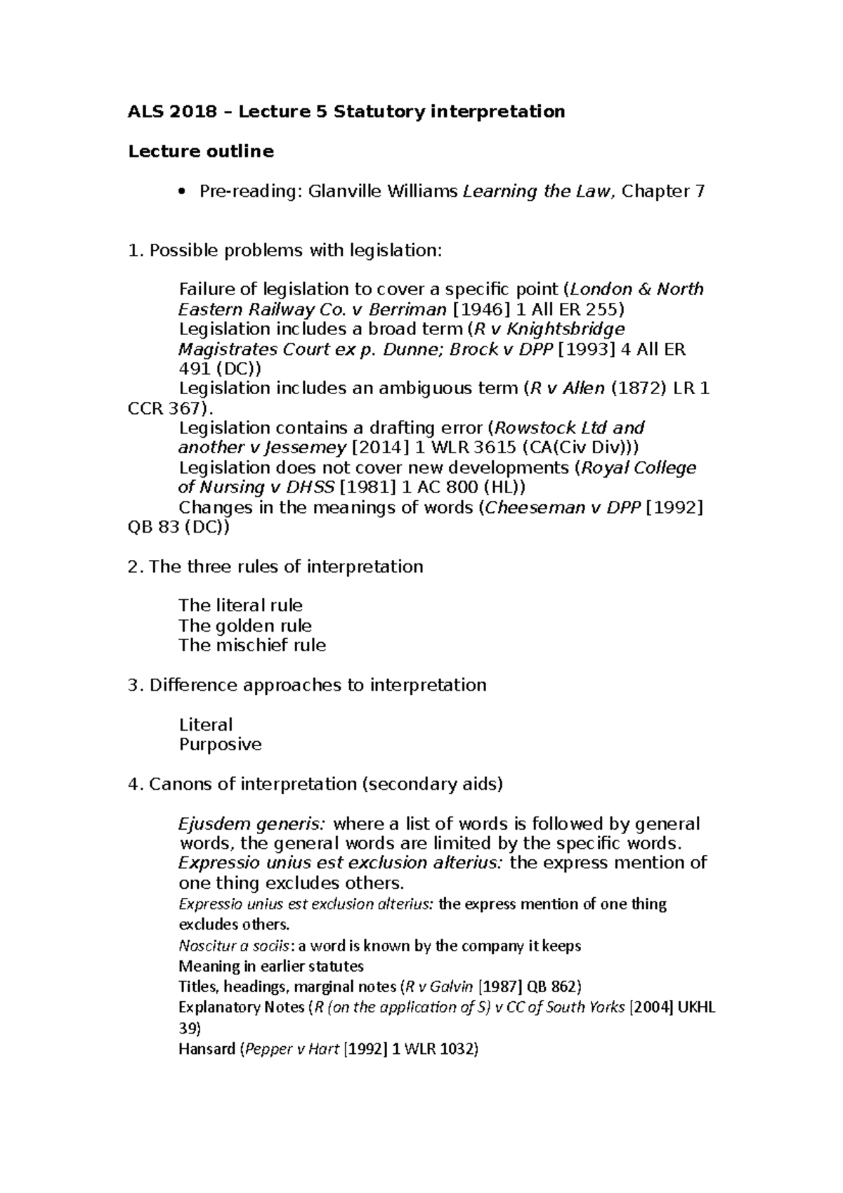 Lecture 5 outline ALS - ALS 2018 – Lecture 5 Statutory interpretation ...