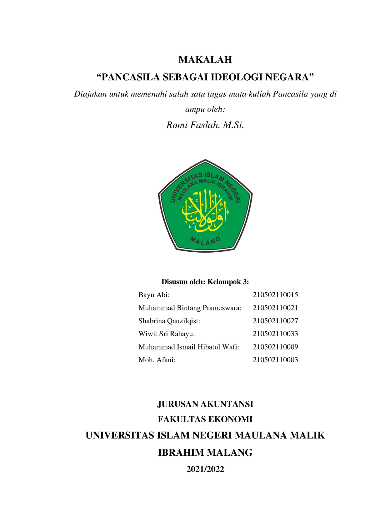 Makalah Pancasila Sebagai Ideologi Negara Makalah “pancasila Sebagai Ideologi Negara” Diajukan