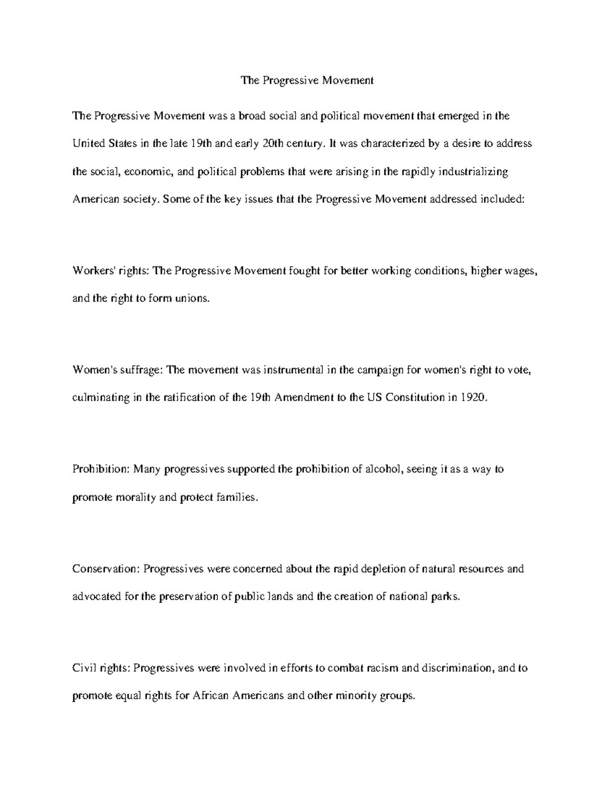 The Progressive Movement - It was characterized by a desire to address ...