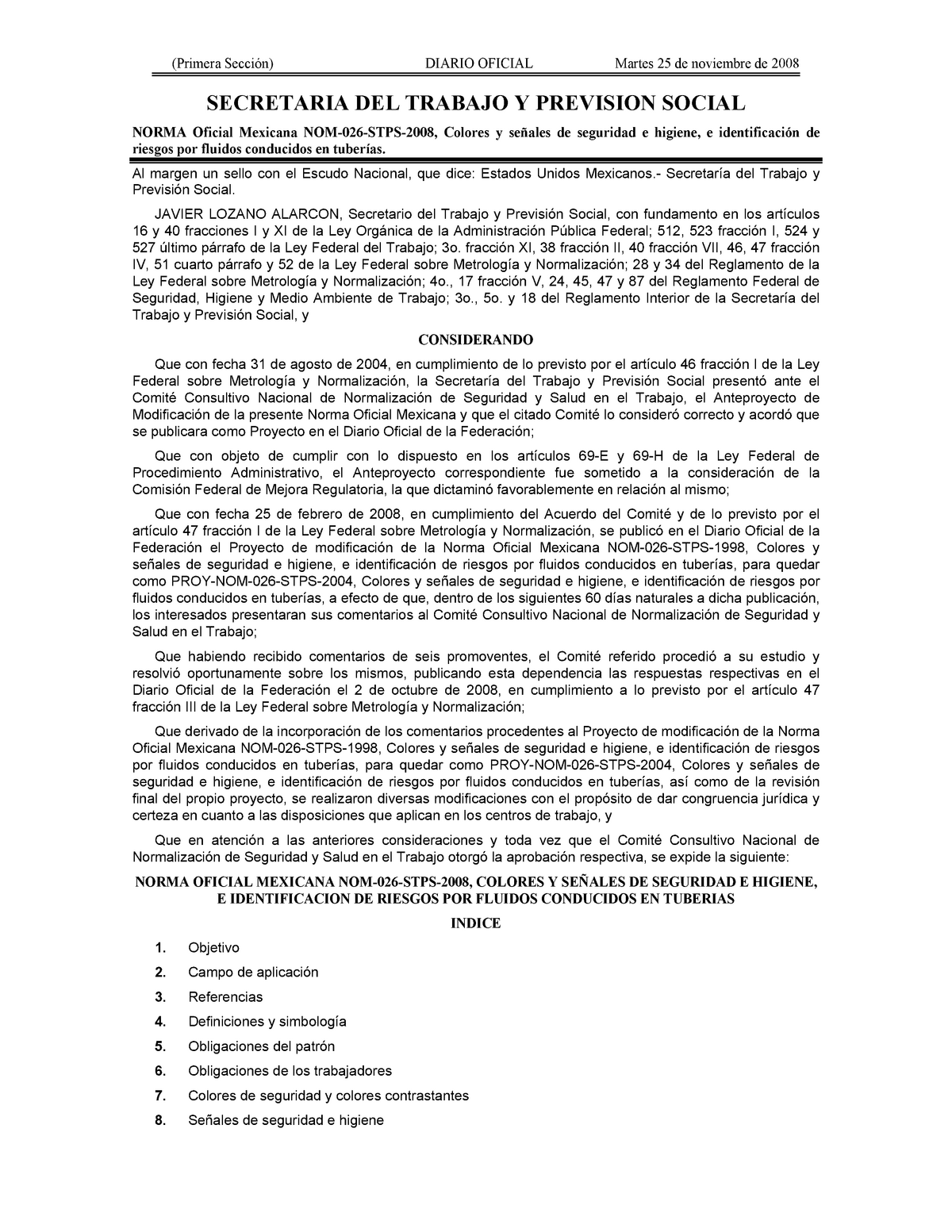 NOM 026 STPS 2008 - Norma Oficial Mexica 026 resumen - (Primera Sección