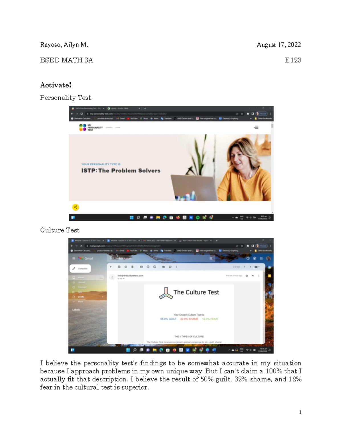 Culture and its elements - Rayoso, Ailyn M. August 17, 2022 BSED-MATH ...