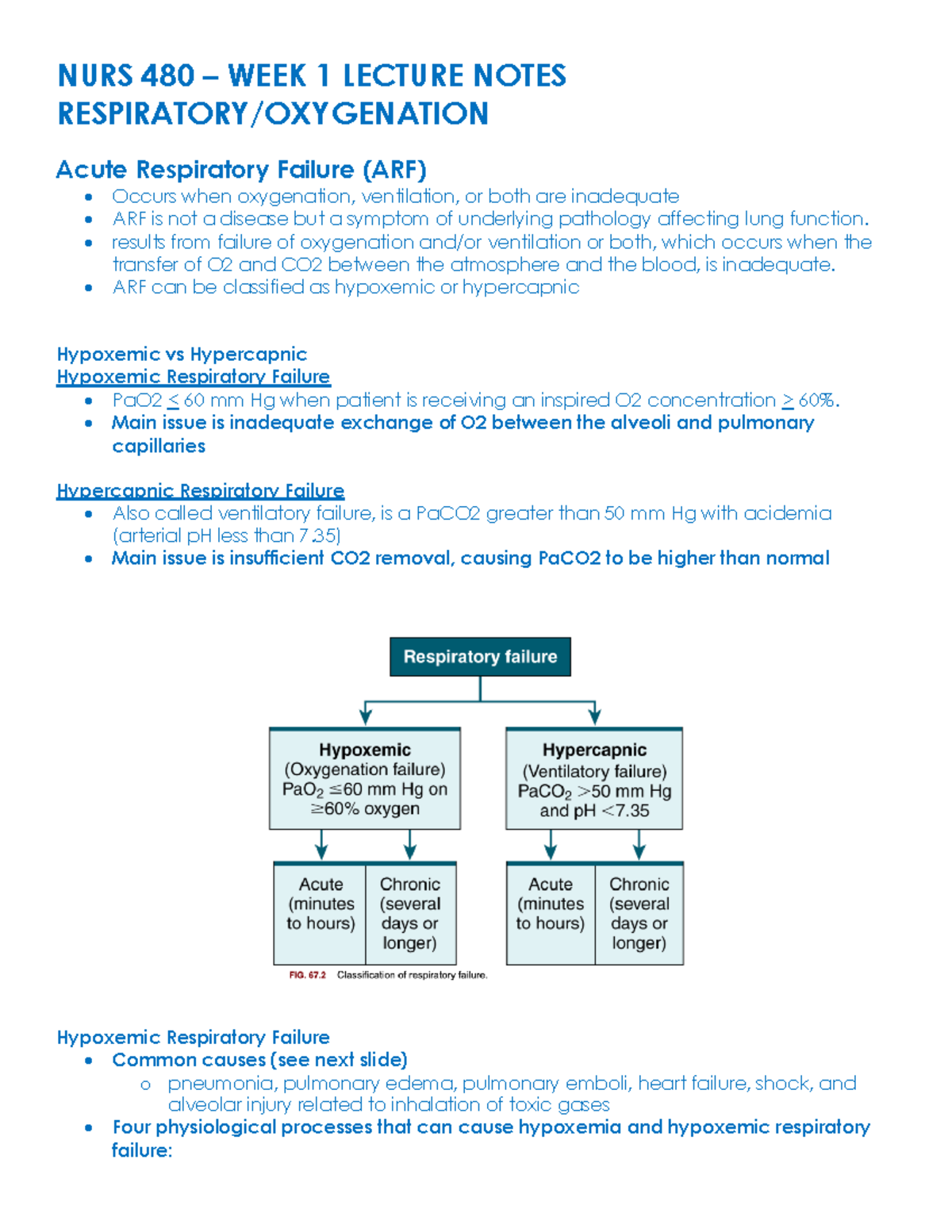 Week 1 Notes - Advanced Med Surg 480!!!!! - NURS 480 – WEEK 1 LECTURE ...