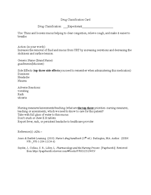 Drug Classification Card hyperosmotic laxatives - Drug Classification ...
