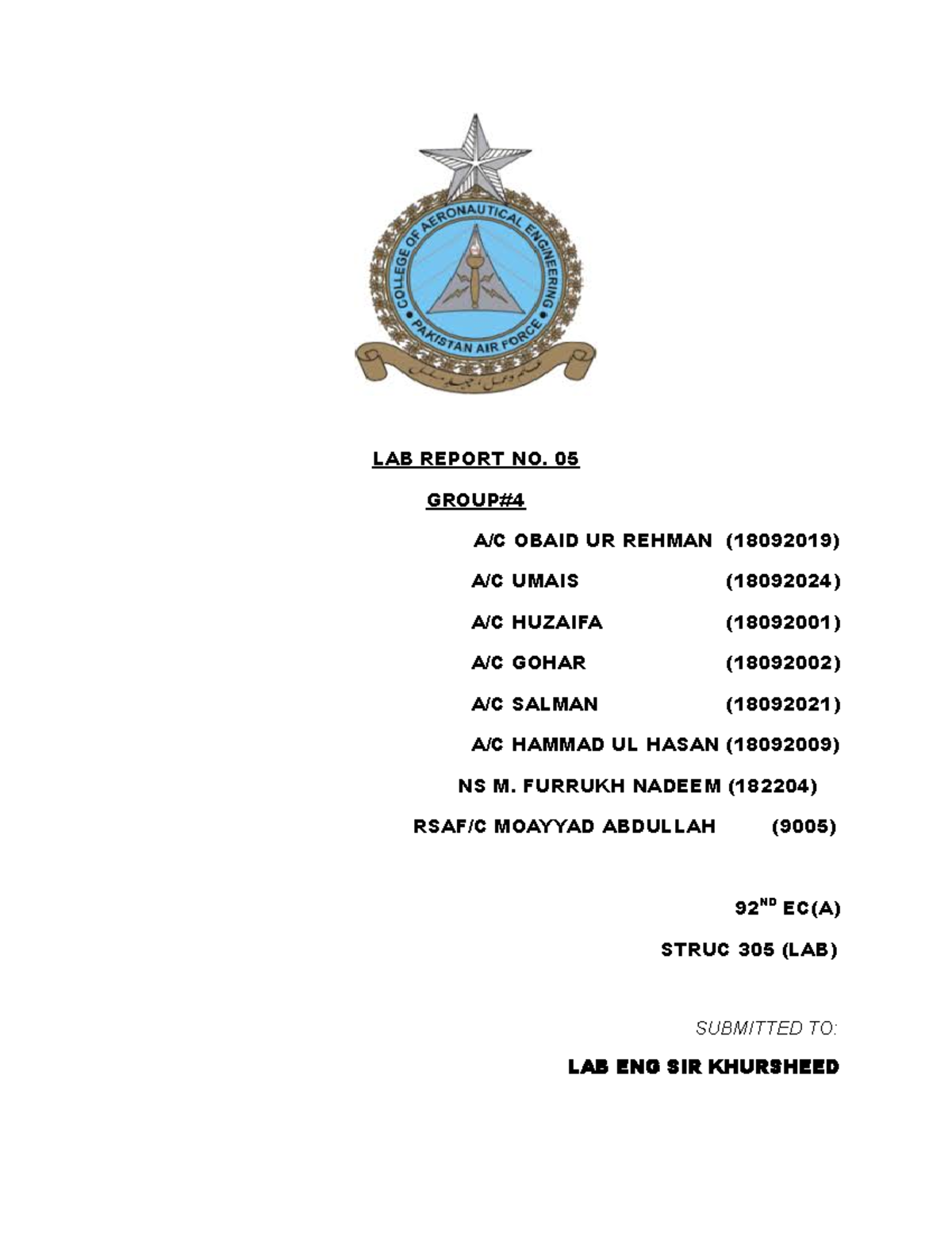 Impact testing - LAB REPORT NO. 05 GROUP# A/C OBAID UR REHMAN (18092019 ...