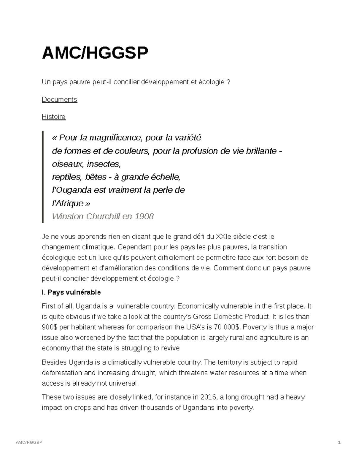 Grand Oral AMC/Hggsp AMC/HGGSP 1 AMC/HGGSP Un pays pauvre peutil concilier développement et