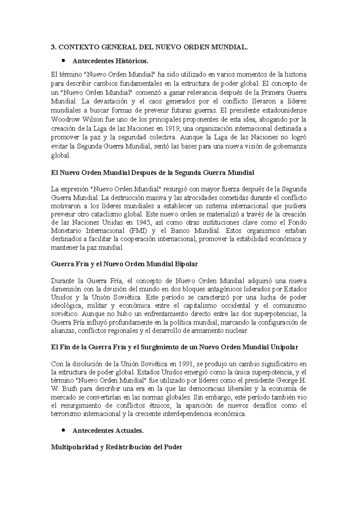 Nuevo Orden MUNDIAL, CUAL ES EL Futuro 3. CONTEXTO GENERAL DEL NUEVO