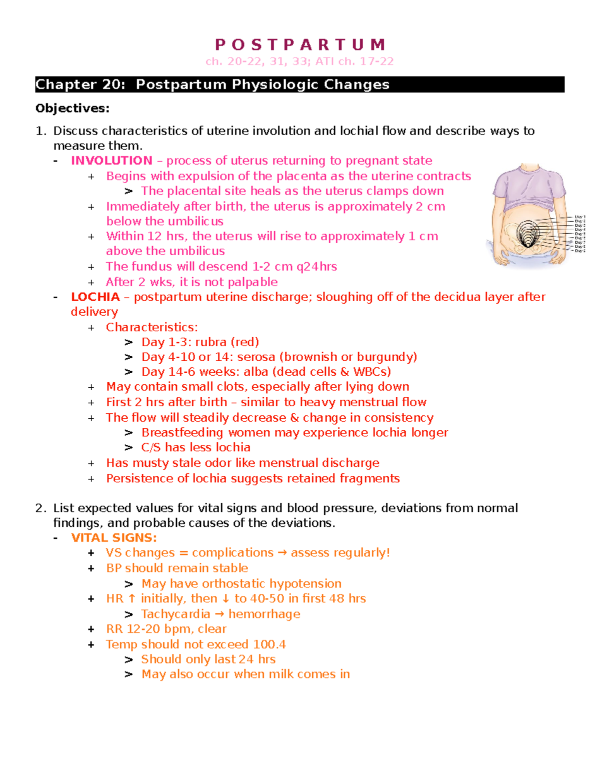 Postpartal Lesson Plan - P O S T P A R T U M ch. 20-22, 31, 33; ATI ch ...