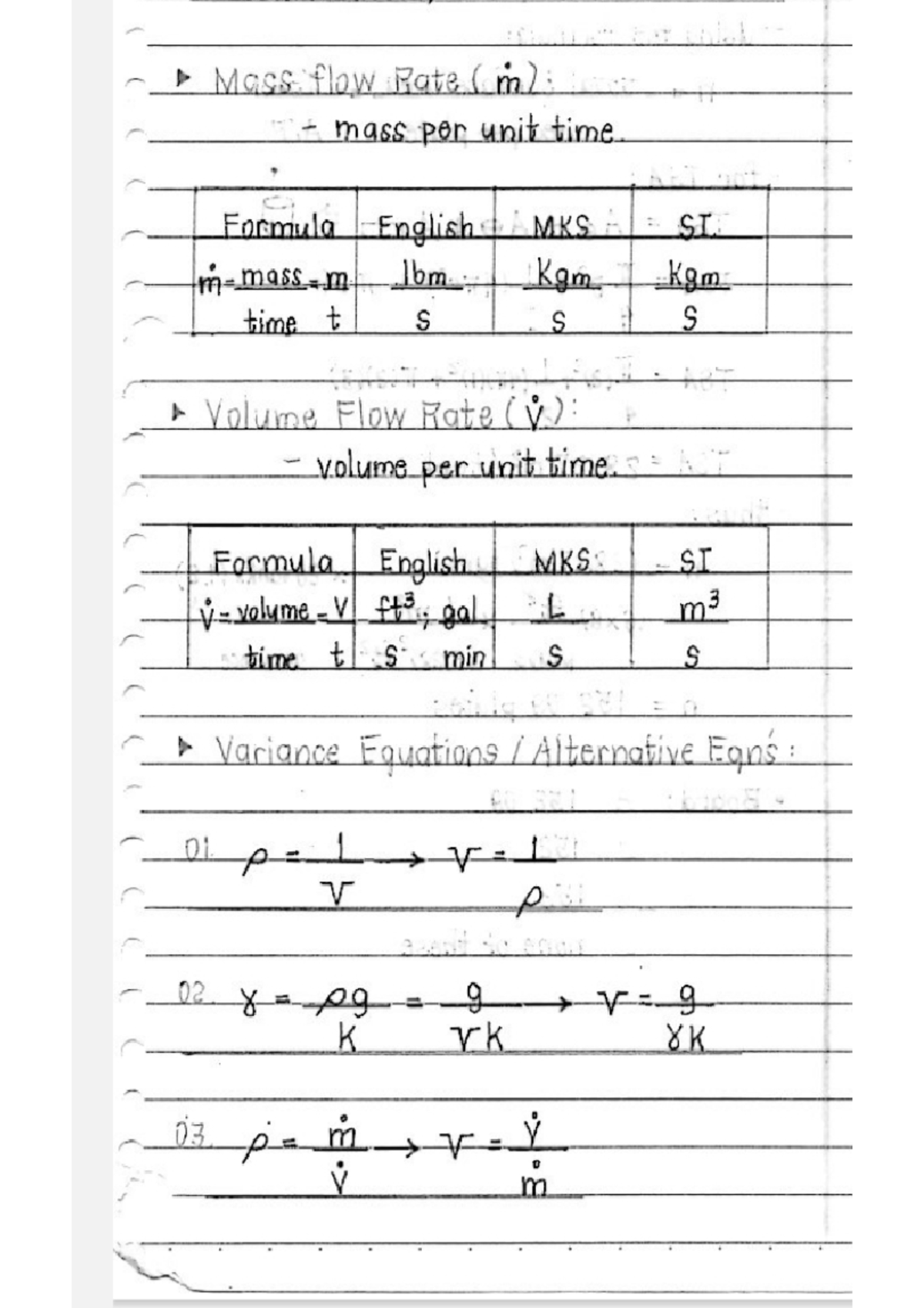 Volume-Density-Temperature-Pressure - Mass flow Rate (m) mass per unit ...