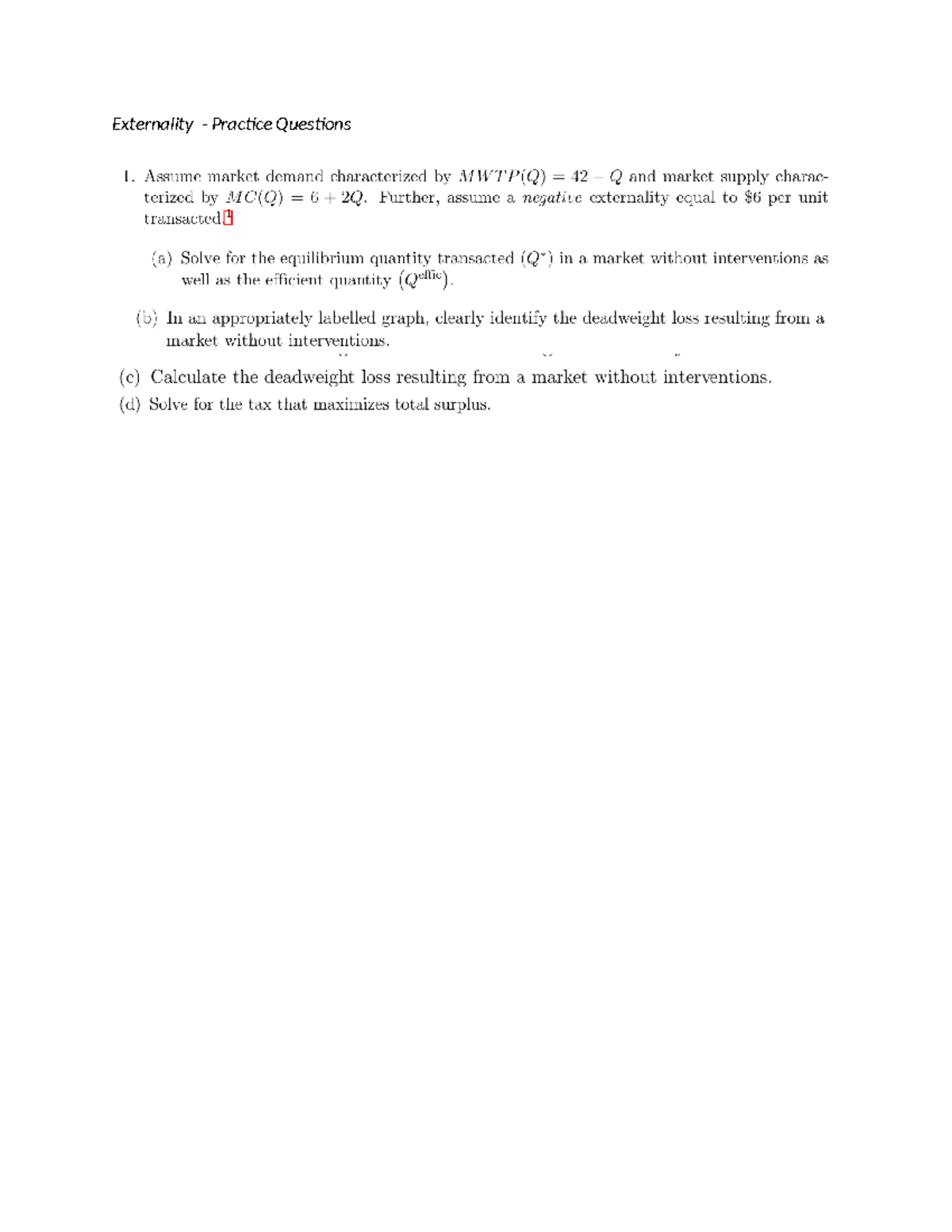 Externality Practice Questions - eco101 - Externality - Practice ...