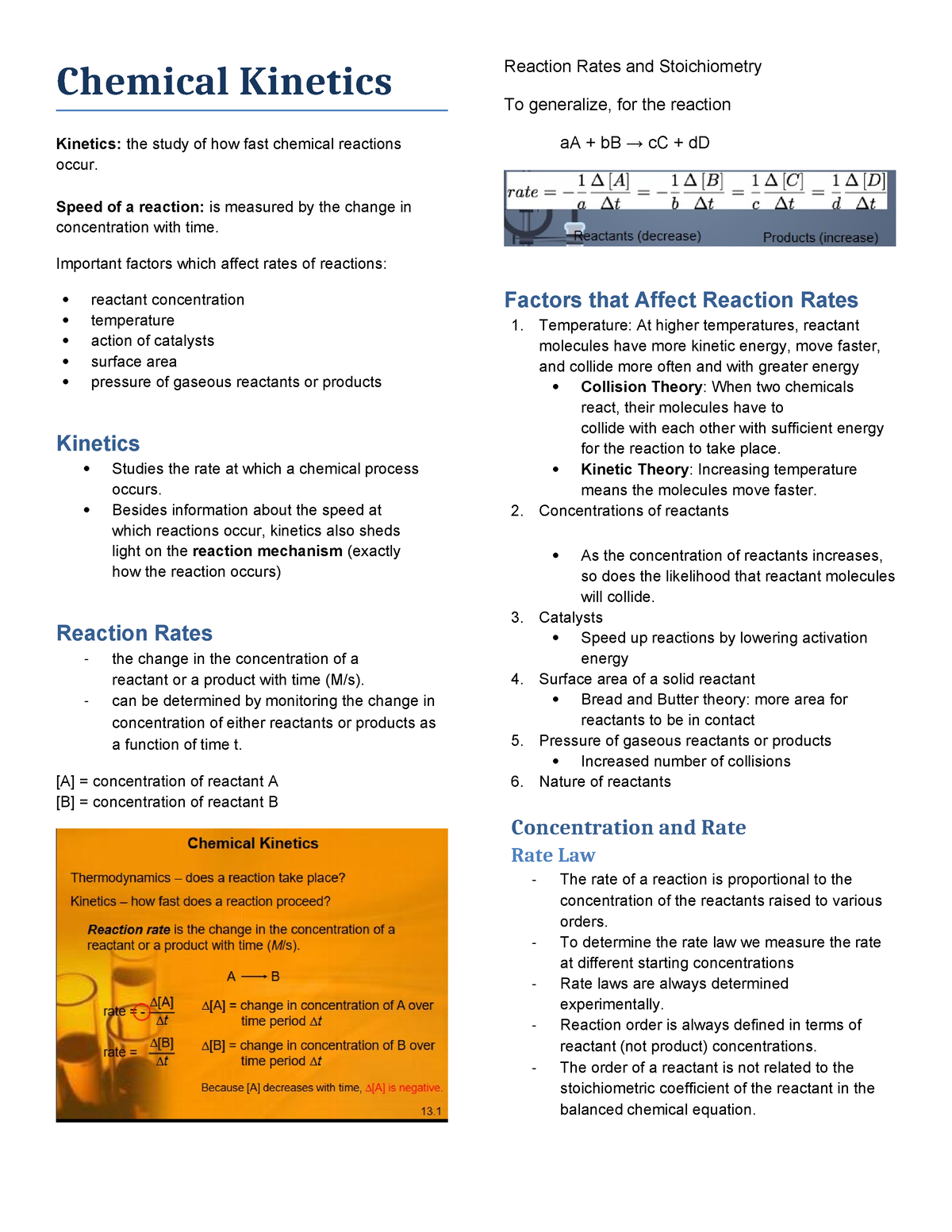 Chemical Kinetics - CHEM NOTES - Chemical Kinetics Kinetics: The Study ...