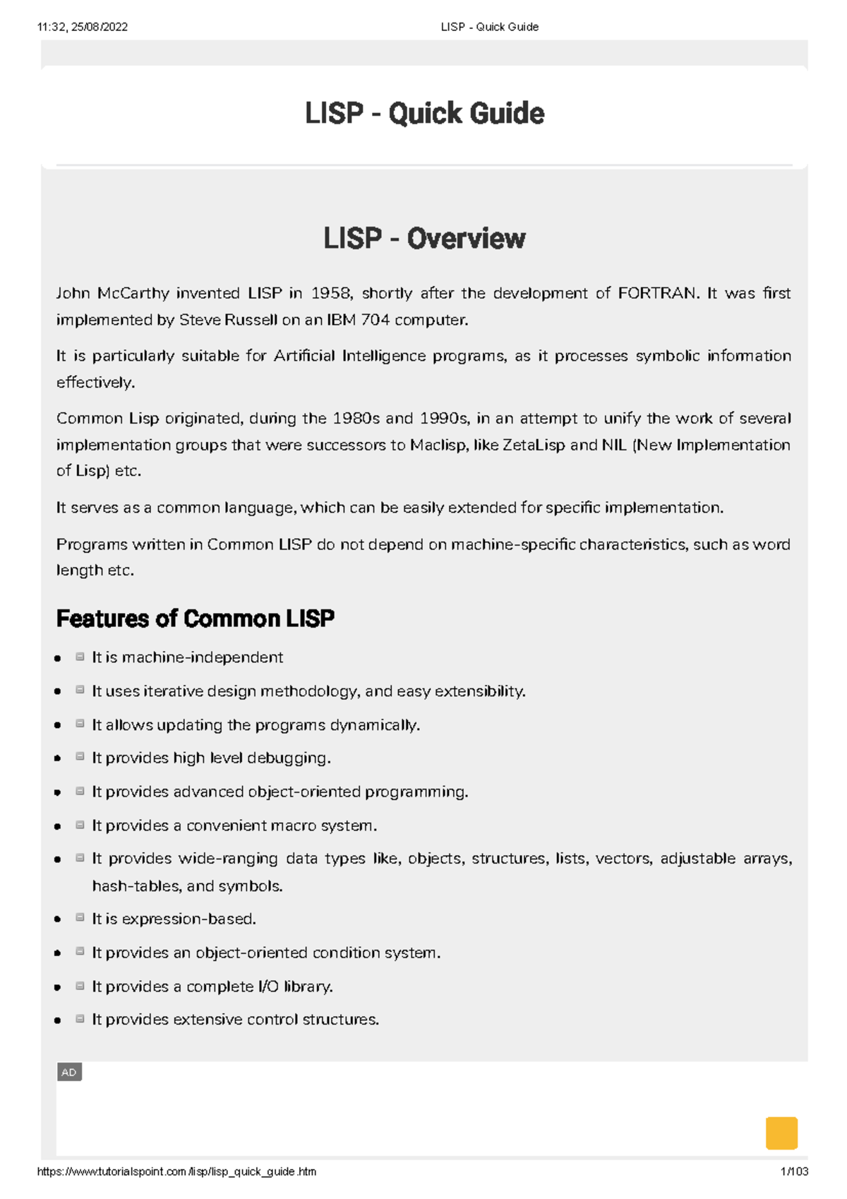 LISP - Quick Guide - sadasd - ####### LISP - Quick Guide ####### LISP ...