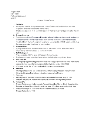 Chapter 23 key terms Give Me Liberty - Abigail Isbell HIST- Professor  Lockwood 4-11- Chapter 23 Key - Studocu