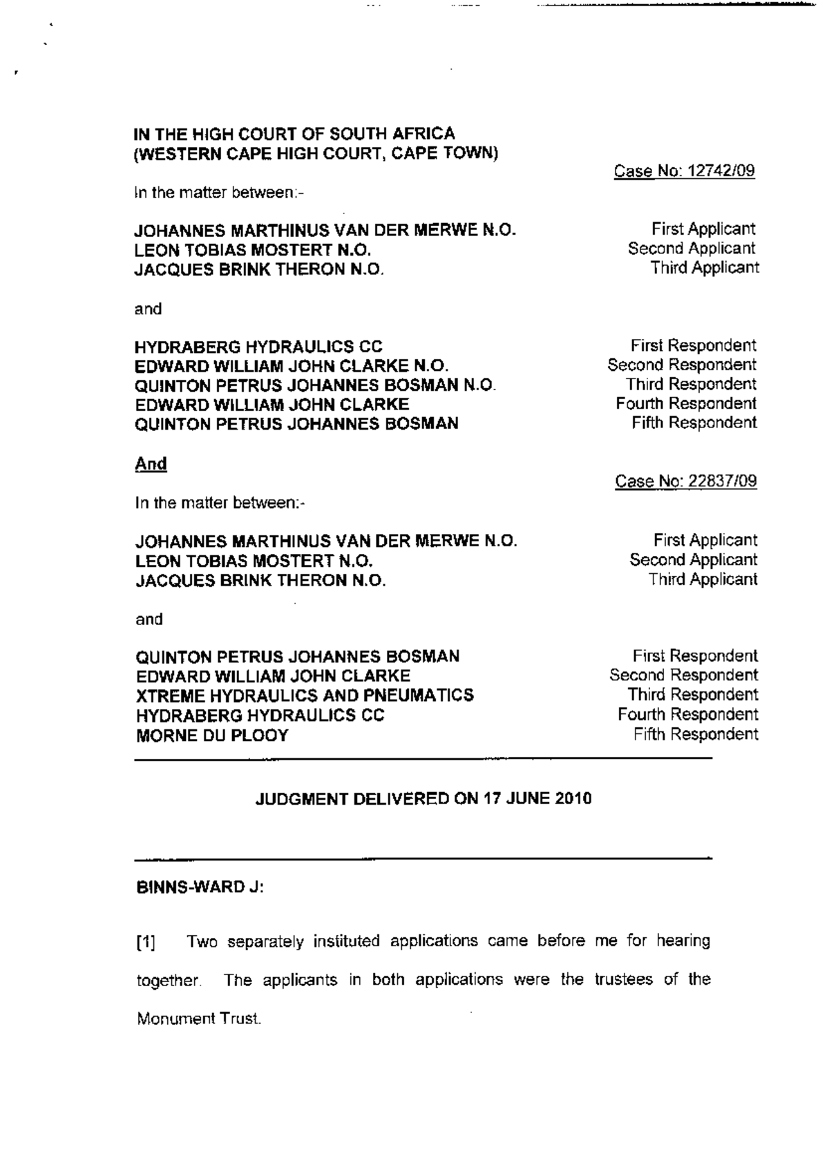 Hydraberg Hydraulics v Van der Merwe case - Trusts and Succession Law