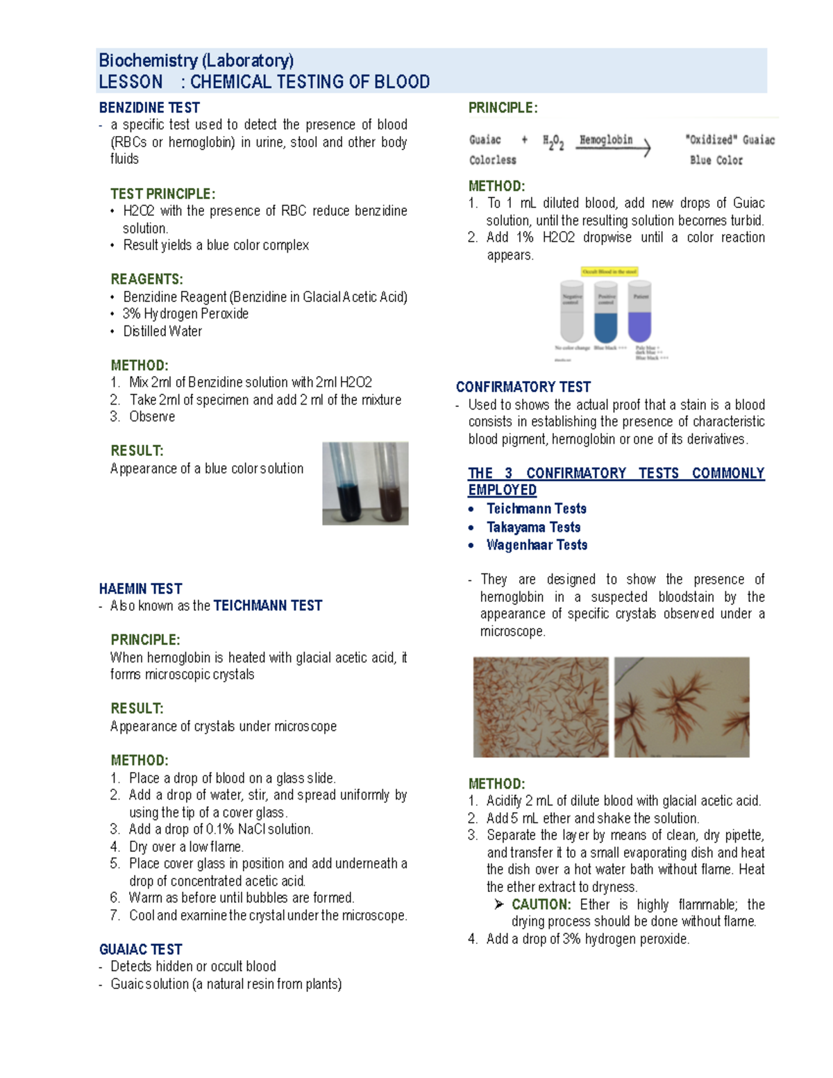 Blood - Biochemistry (Laboratory) LESSON : CHEMICAL TESTING OF BLOOD ...