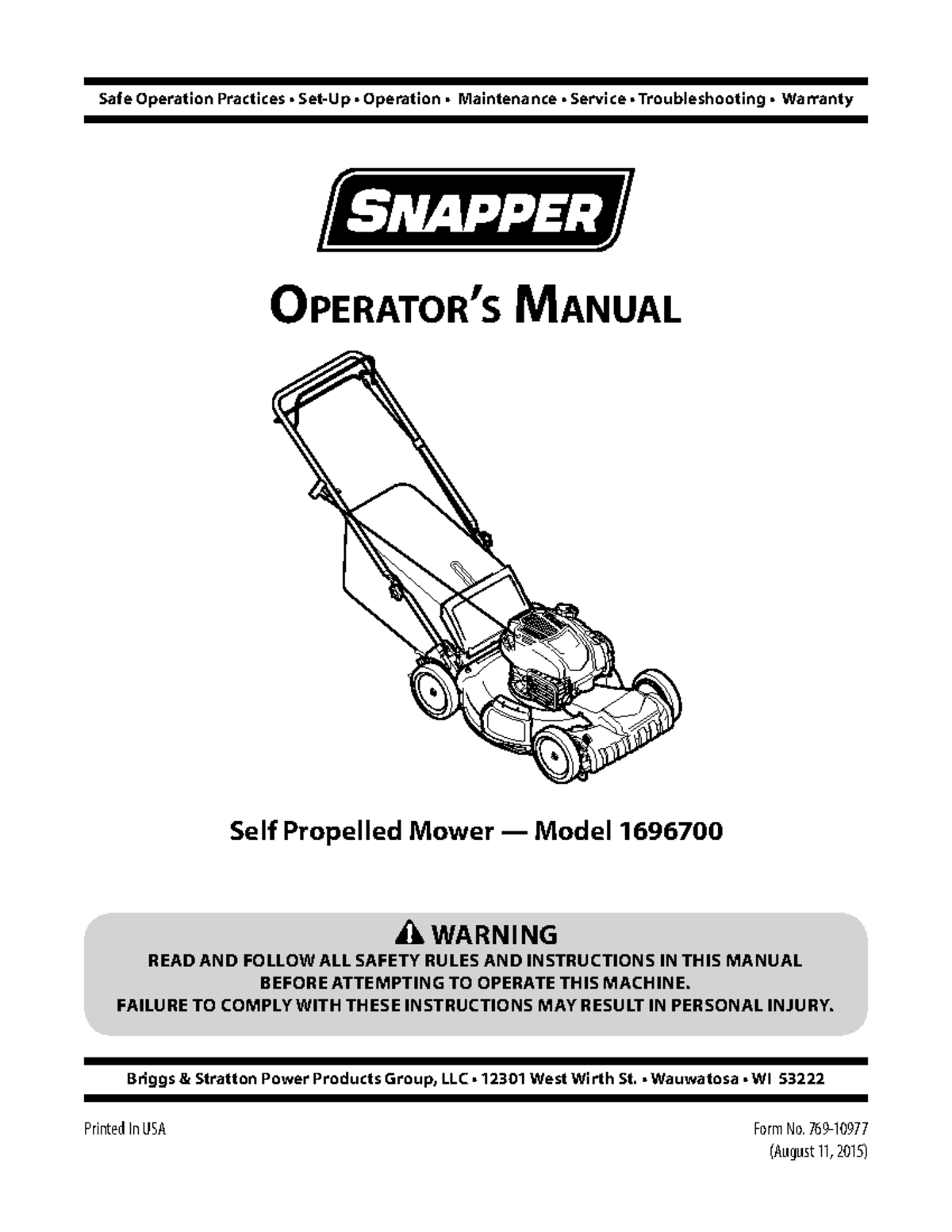 Gazonmaaier Briggs & Stratton Power Products Group, LLC • 12301 West