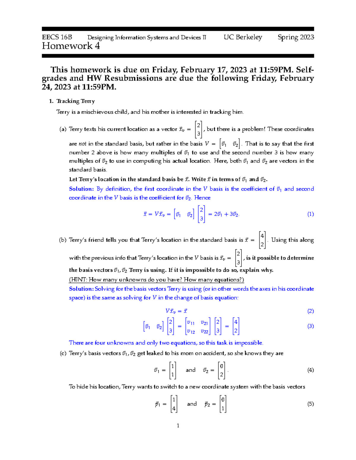 Hw04 sol hw4 EECS 16B Designing Information Systems and Devices II