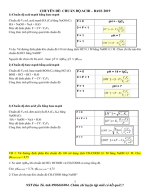 Bài Tập Chuẩn Độ Acid-Base - Tài Liệu Học Tập Đầy Đủ và Chi Tiết
