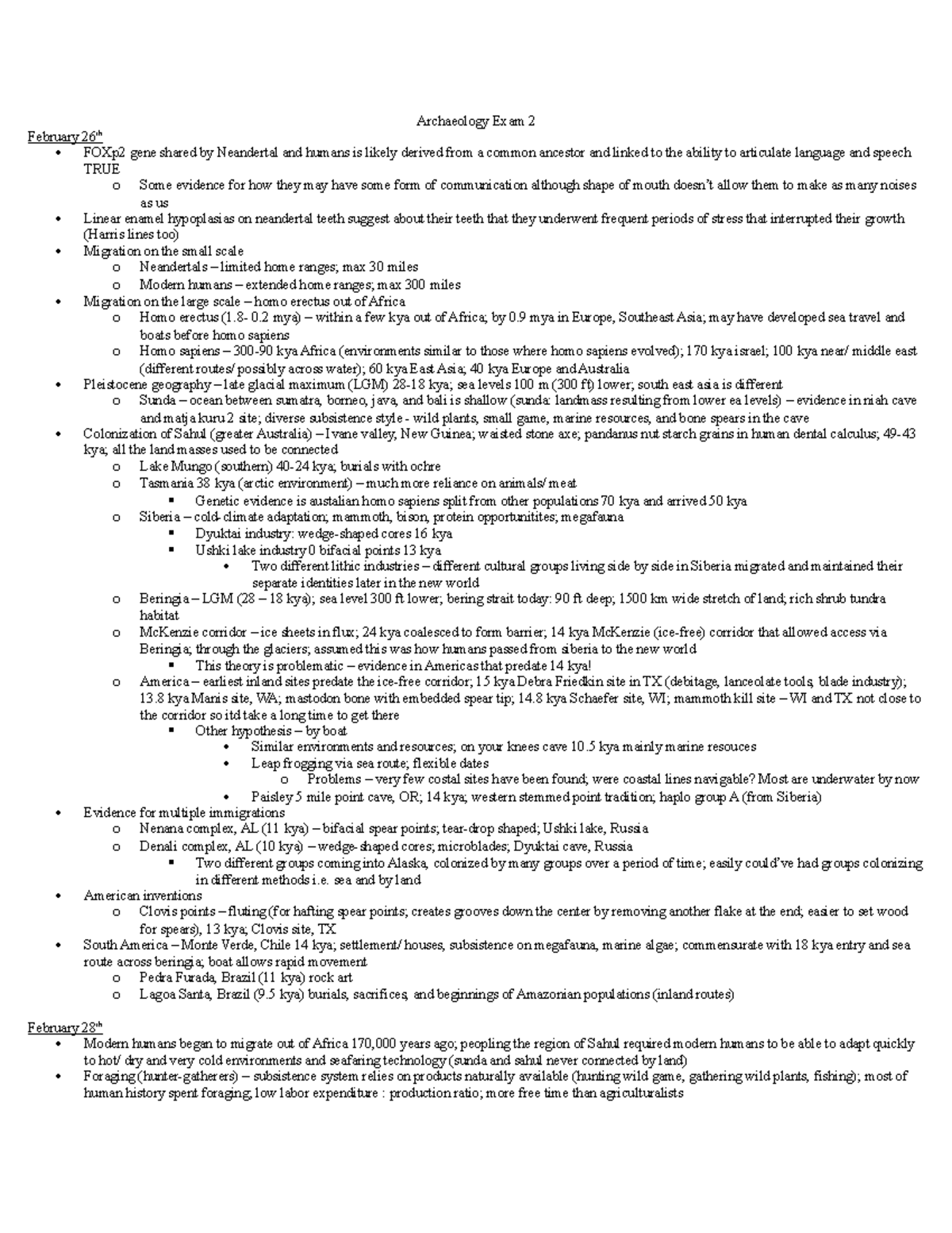 Arch2 - Lecture notes Unit 2 - Archaeology Exam 2 February 26th FOXp2 ...