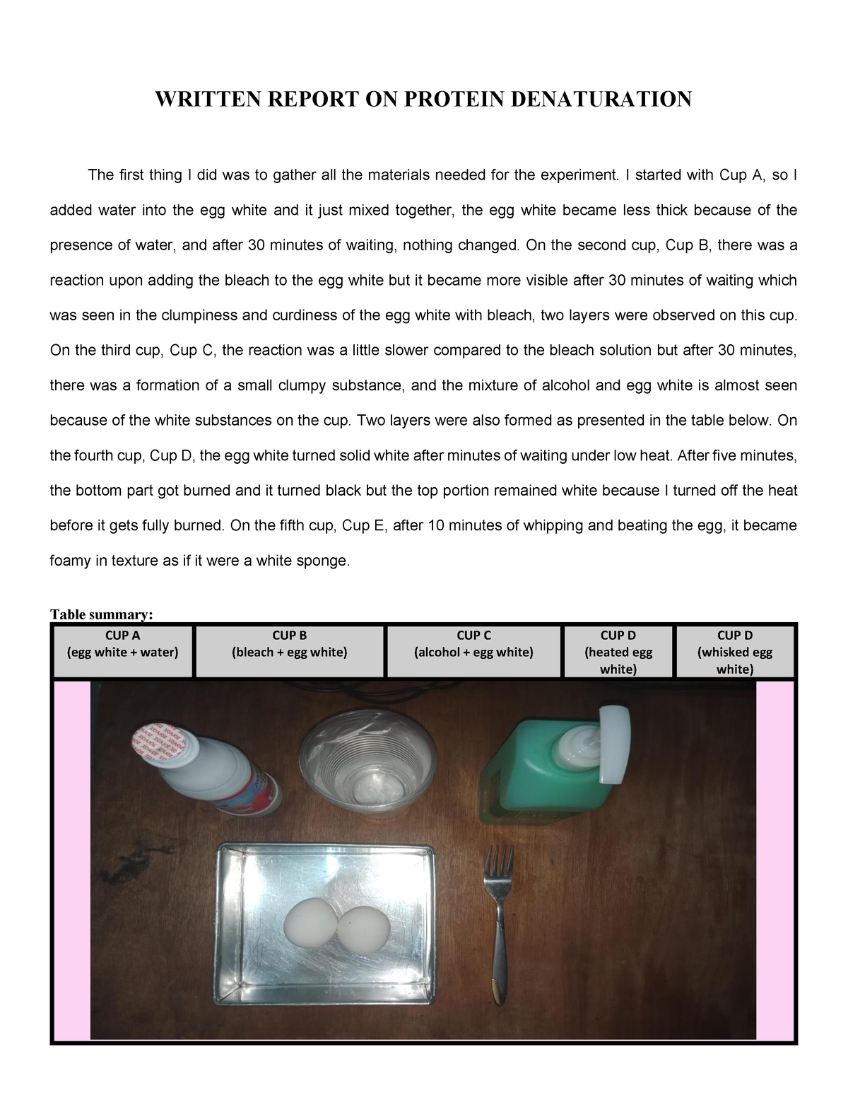 Written Report on Protein Denaturation WRITTEN REPORT ON PROTEIN