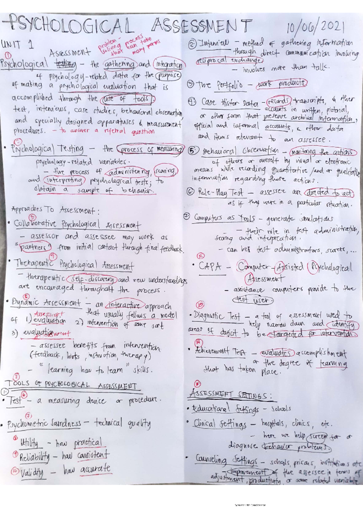 Psych Assess Notes - I made it while reading a reference book ...