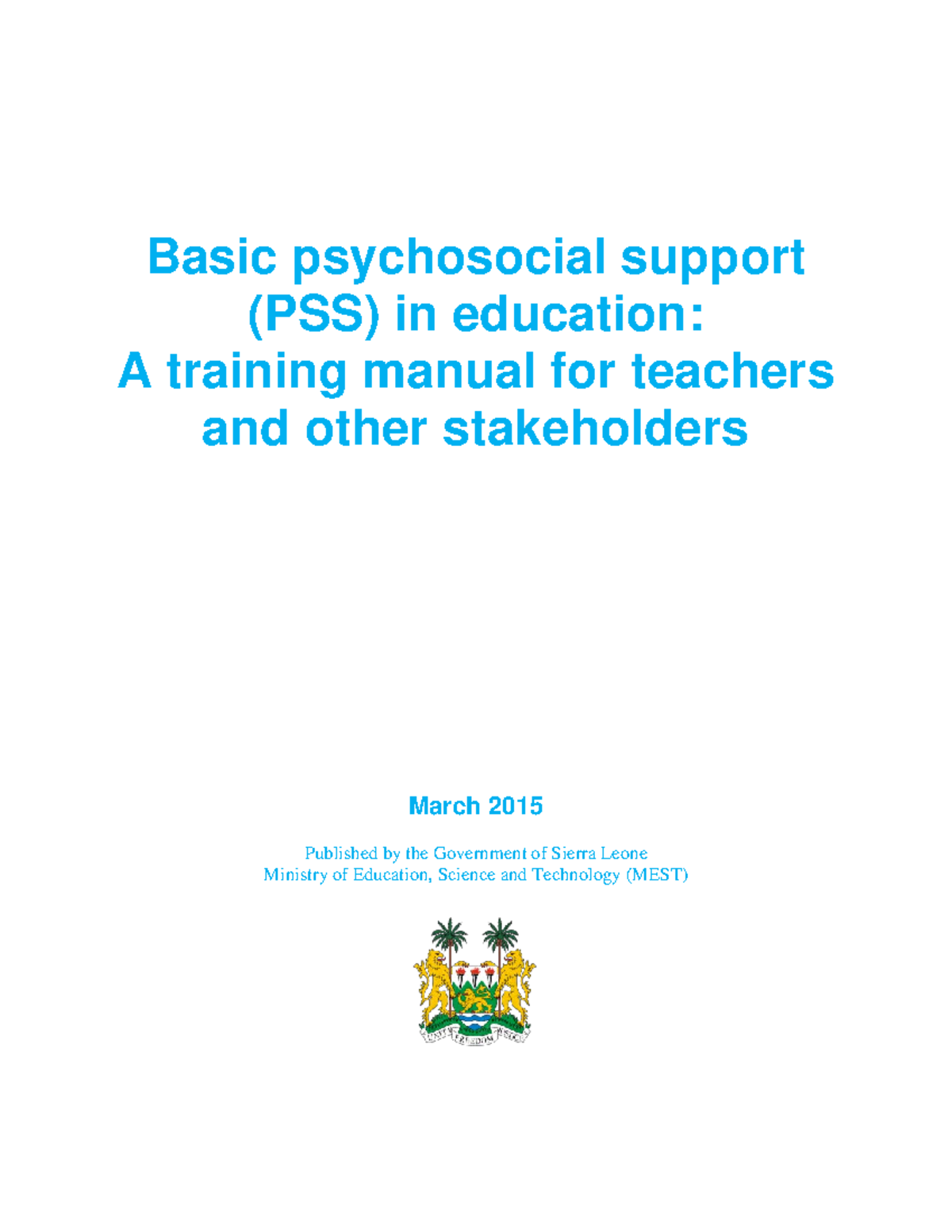 Basic PSS in education - A training manual for teachers and other ...