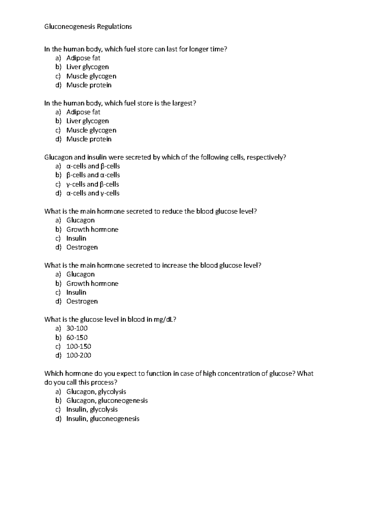 Biochemistry: Gluconeogenesis Regulation Multiple Choice Questions - Gl ...