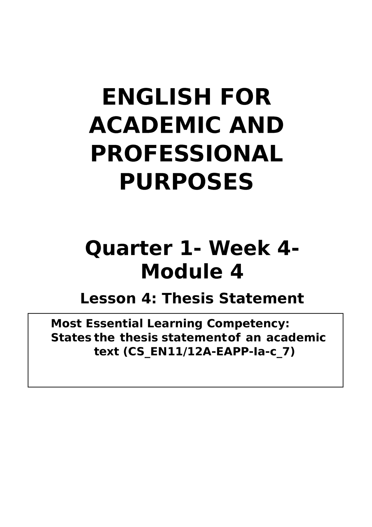 Eapp Q1 W4 This Is A Practice Material English For Academic And Professional Purposes 0863