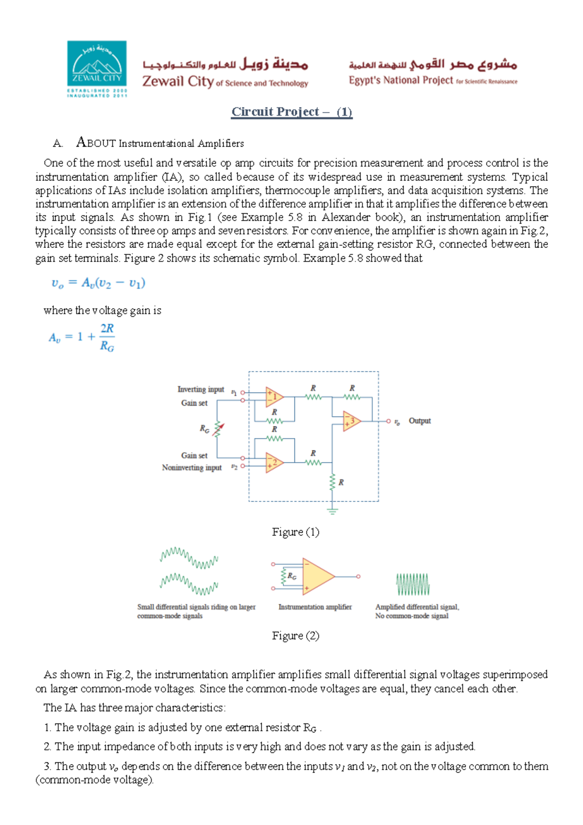 Zewail-circuits project - Circuit Project – (1) A. ABOUT ...