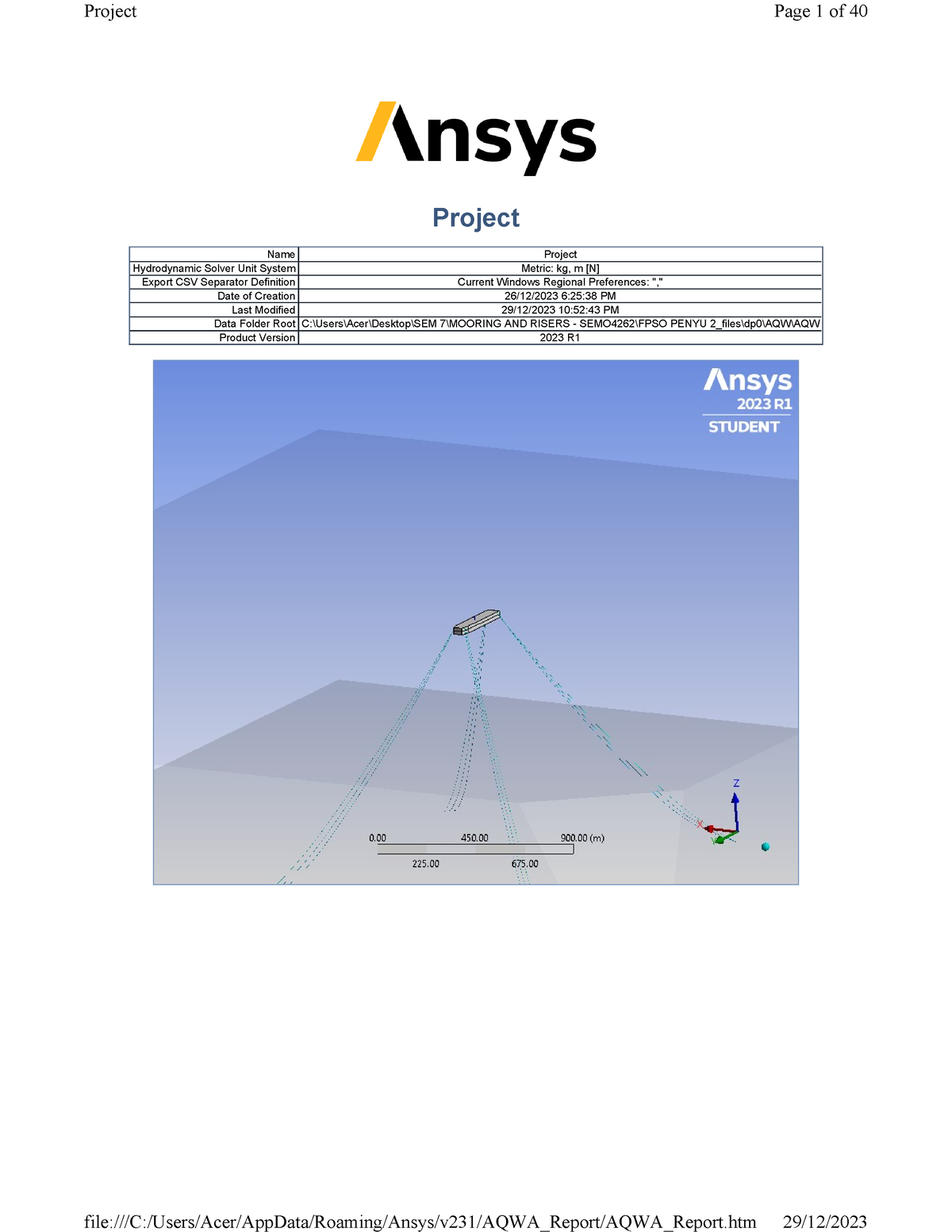 Collinear Conditions - Ansys AQWA simulation for a mooring line system ...