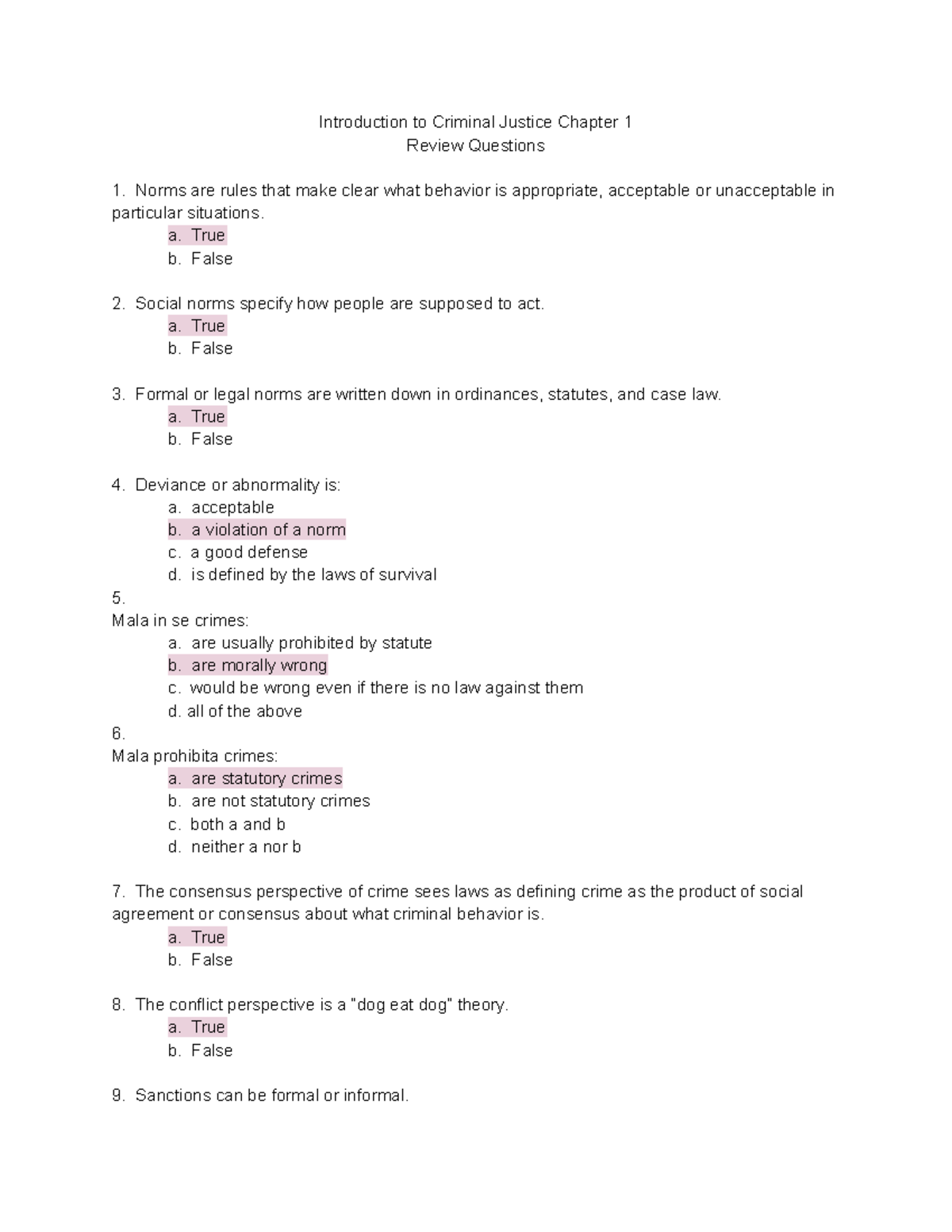 Introduction To Criminal Justice Chapter 1 Review Questions - A. True B ...