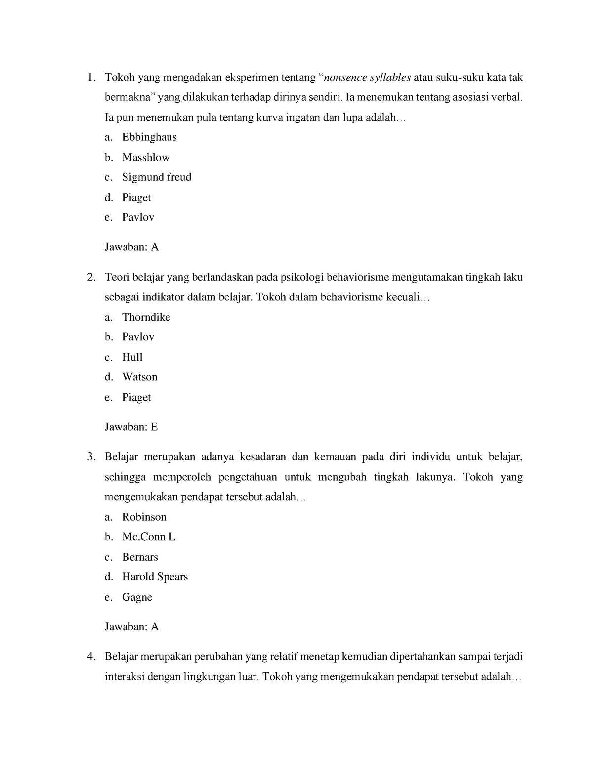 contoh soal psikologi pendidikan essay