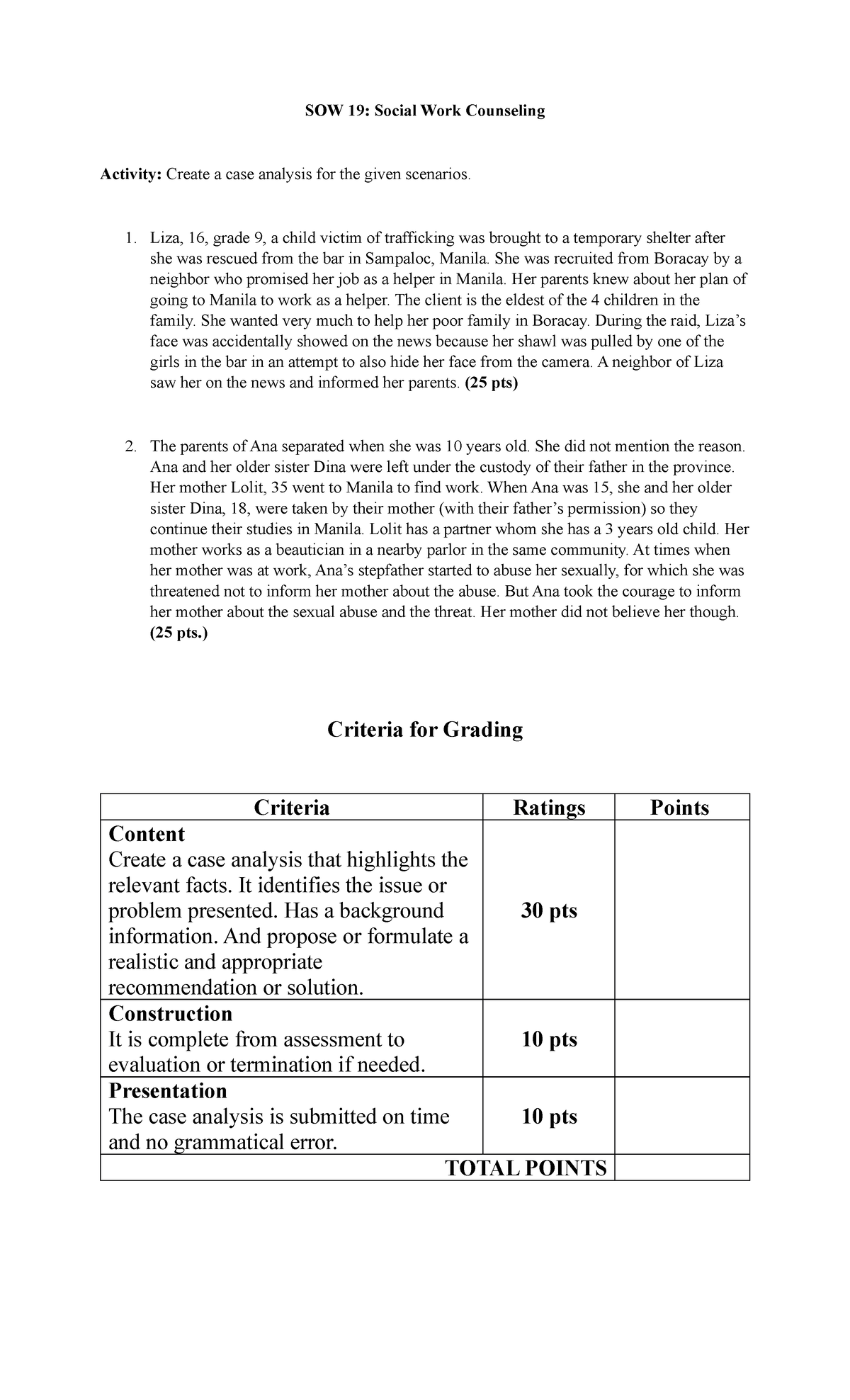 case study critical analysis social work